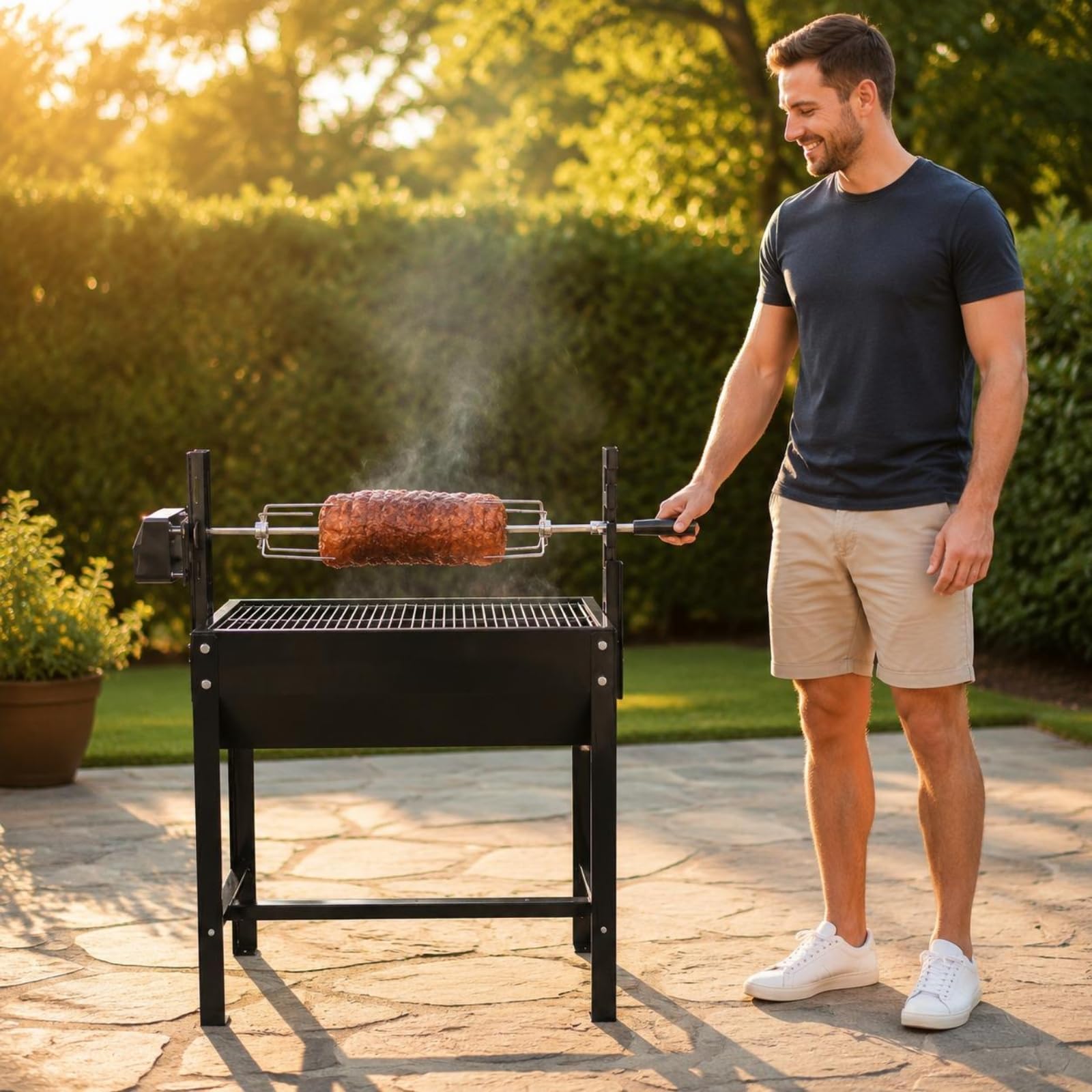 Przenośny grill na węgiel drzewny z wentylowanym rożnem, zasilany bateriami, łatwy w użyciu, idealny do gotowania na świeżym powietrzu i grillowania, trwałe malowane wykończenie, idealny na spotkania