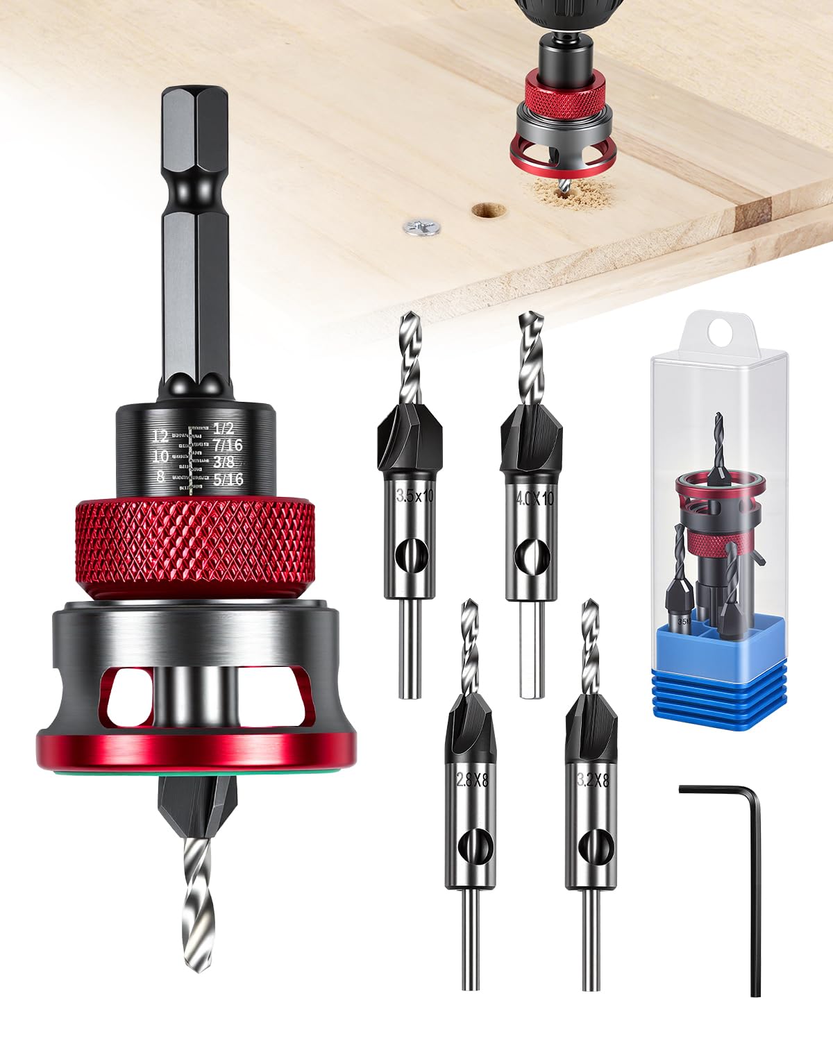 9-Piece Countersink Drill Bit Set - Woodworking -9