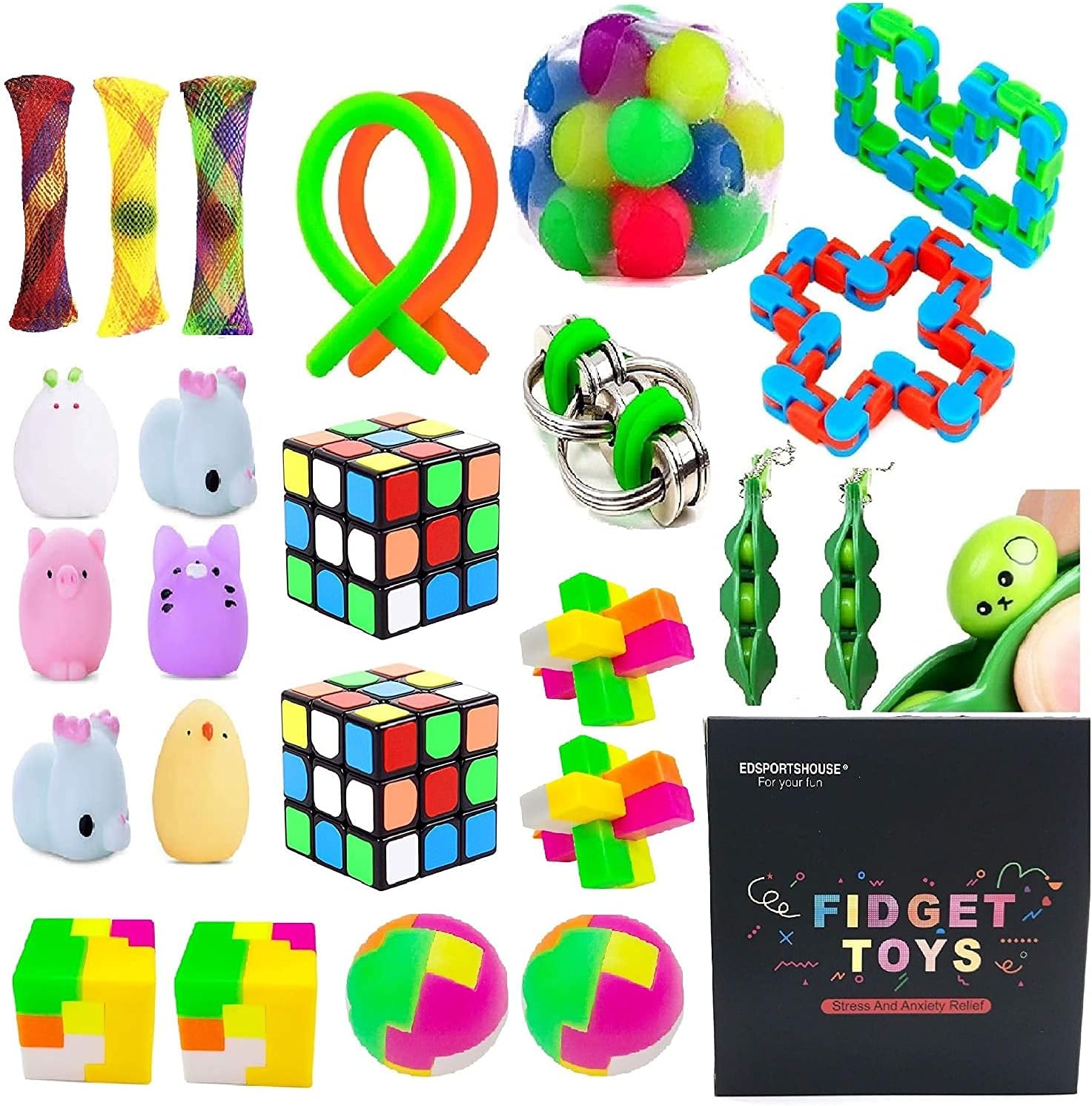 EDsportshouse Sensory Toys Bundle-Stress Relief Fidget Hand Toys for Kids and Adults,Sensory Fidget and Squeeze Widget for Relaxing Therapy-Perfect for ADHD Anxiety Autism : Office Products
