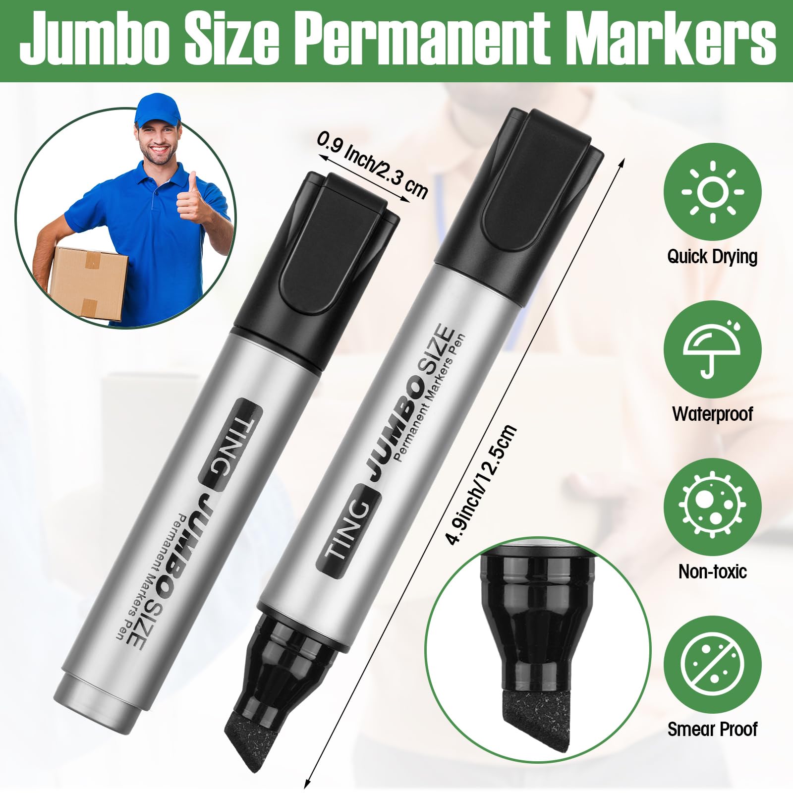 Cholemy Jumbo markery permanentne, duże znaczniki permanentne, duża końcówka dłuta, markery Jumbo, szybkoschnące markery permanentne, artykuły biurowe, szkolne, dla nauczycieli, wielokolorowe, 40 szt