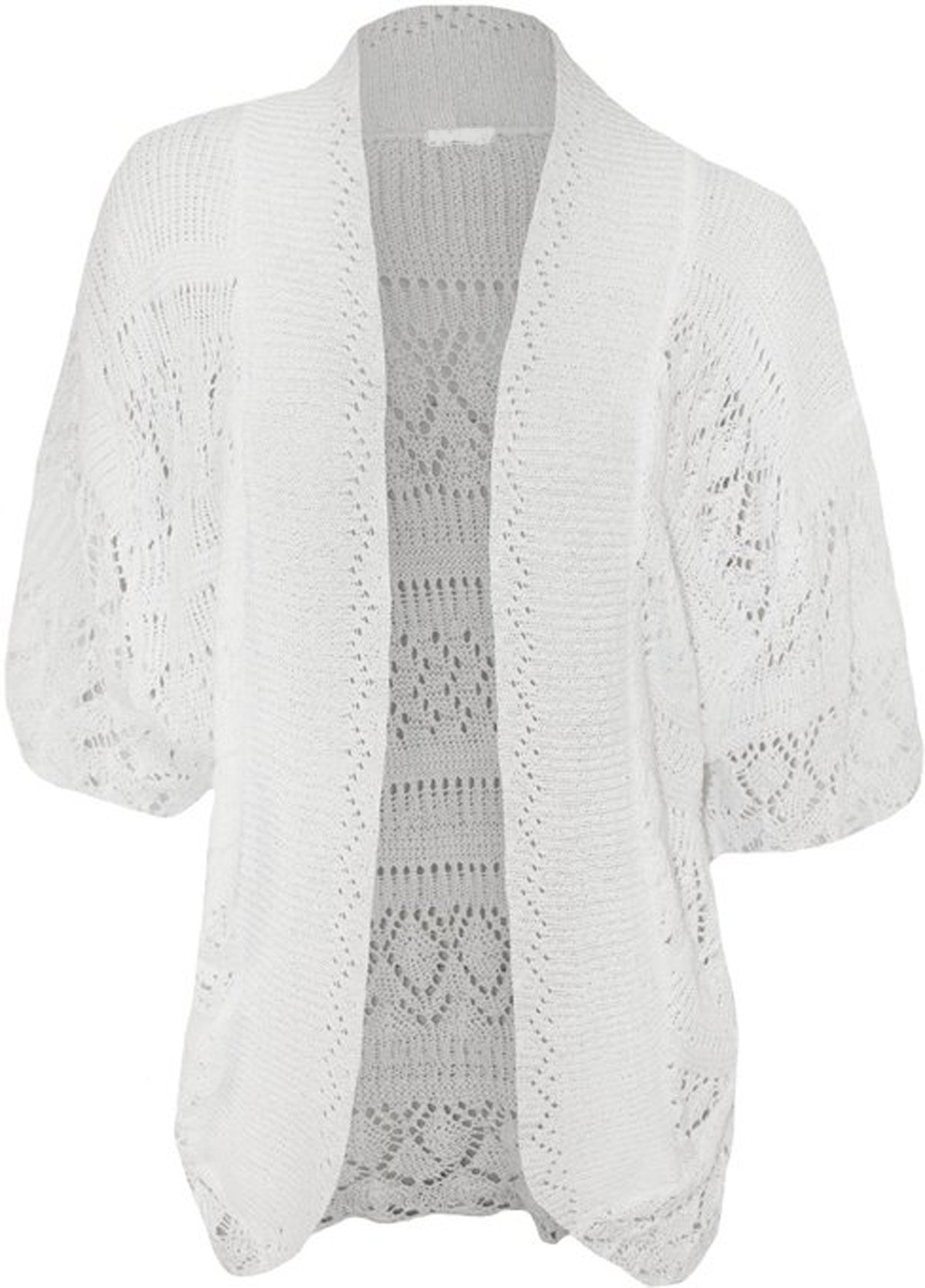 FashionMark Plus Size Women's Crochet Knitted Shrug Cardigan - white - 24-26