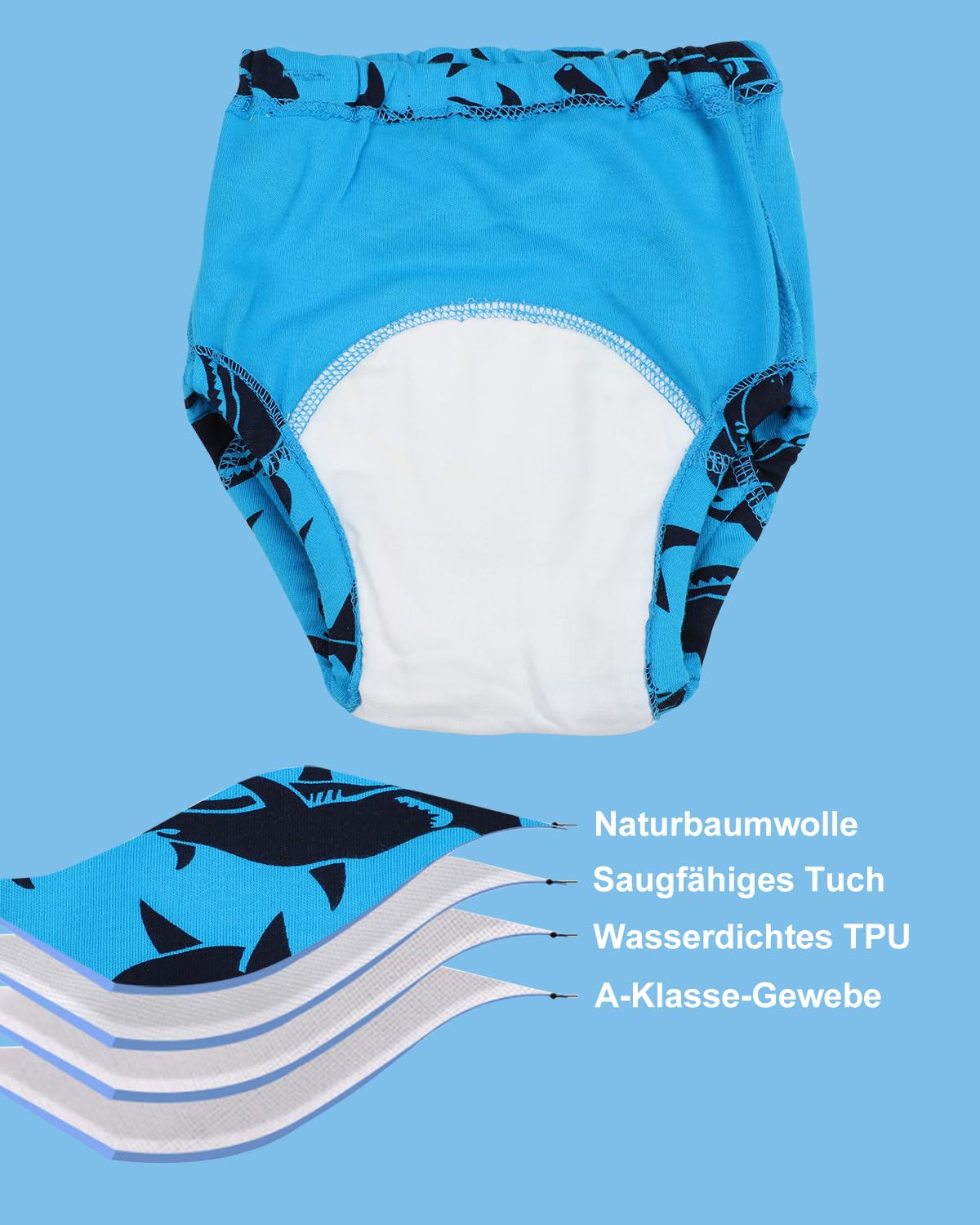 FLYISH DIRECT Höschen zum Lernen für Kinder, wasserdicht, reine Baumwolle, 6 Stück (3 Jahre, Blau) - 5