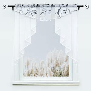 Yujiao Mao Rideau Brise-bise En Coton Mélangé Avec Embrasses Et Nœud Papillon Violet à Carreaux, Style Champêtre Idéal Pour Salon Chambre Cuisine Violet LxH 140x90cm