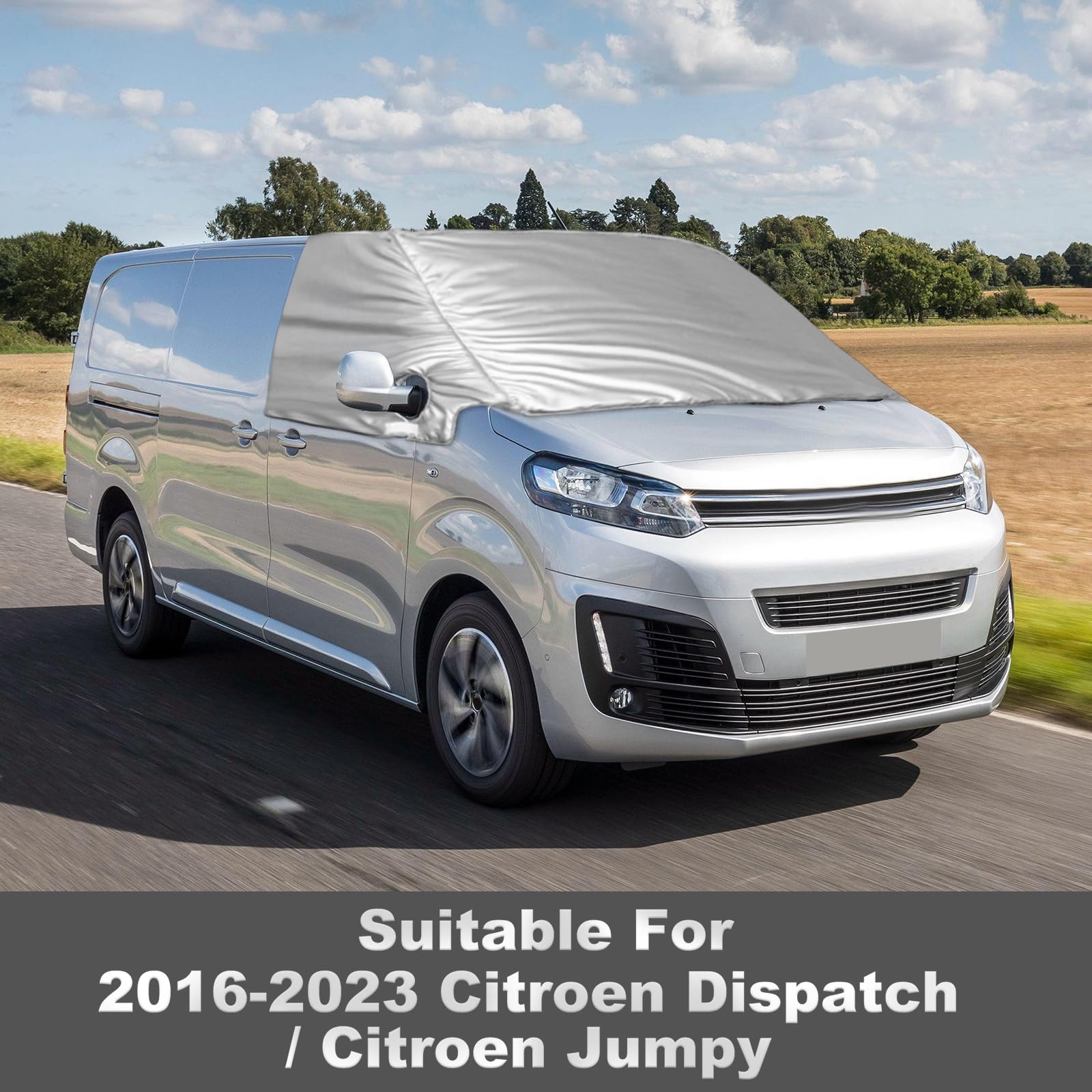 Externe Thermo Scheibenabdeckung für Citroen Jumpy Opel Vivaro 2016-2024, Luxus Silber Windschutzscheibenabdeckung Winter Sommer
