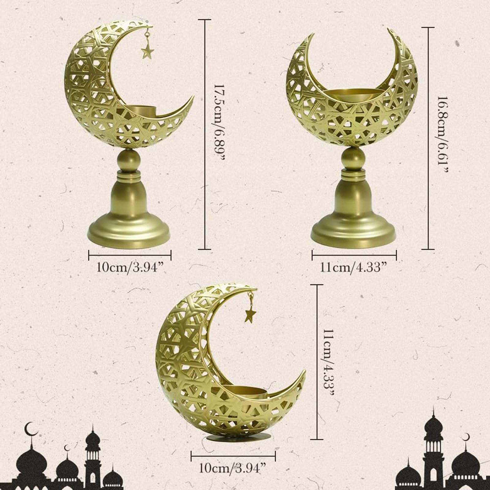 Portacandele A Forma Di Luna Ramadan In Metallo Dorato – Antivento E Decorativo, Perfetto Per Matrimoni E Cene Eleganti
