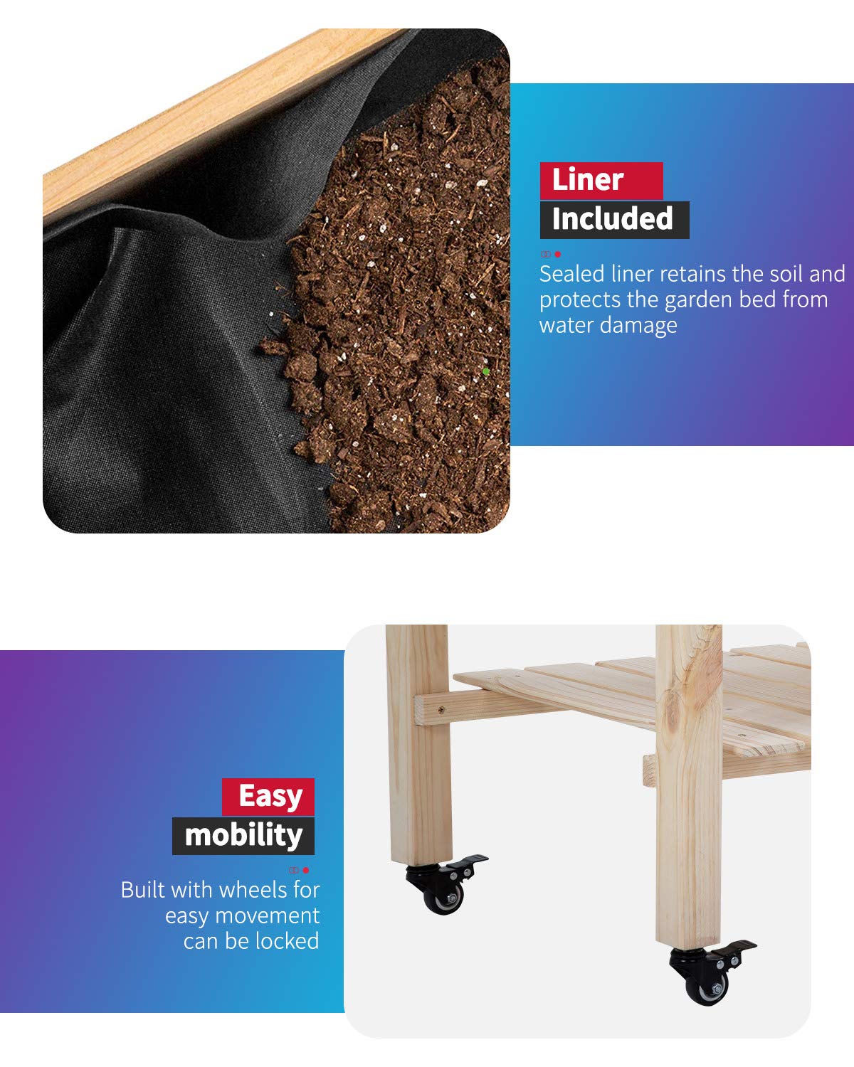 Raised Garden Bed with Legs 48x23x32 Inch Wheels Elevated Garden Bed