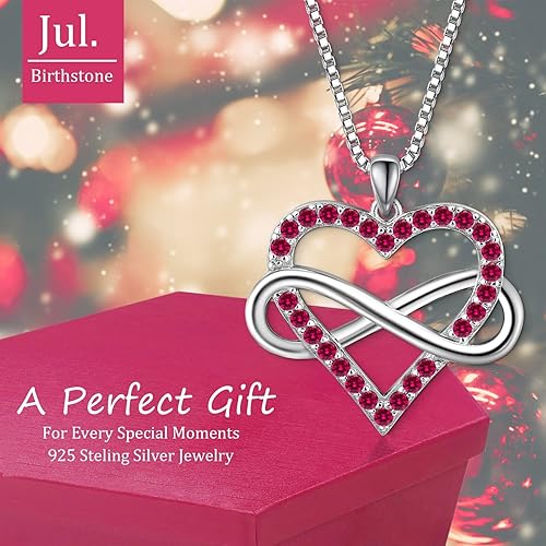 Miniatura 2 de FULULAY - Collar de corazón de amor para mujer, colgante infinito de piedra natal, chapado en oro 14 zafirorubíesmeraldaamatistaaguamarina joyería