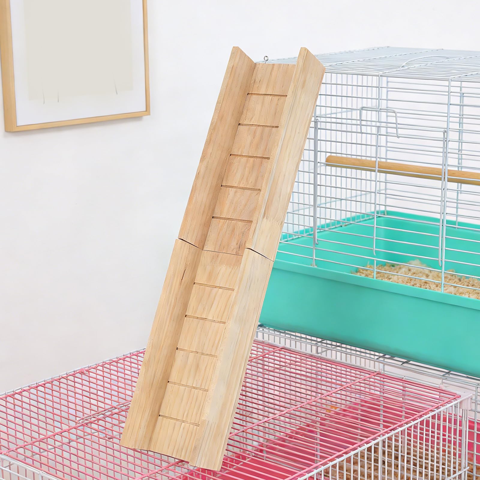 Holzspielzeug für Kleine Haustiere Meerschweinchen Rampe mit Rutsche Multifunktionales Spielgerät in Khaki für Hamster Spielplatz und Kleintier Gehege