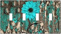 Vista 62 de Turquesa Aqua Teal Flower Floral Girasol Daisy Dahlia 2 Gang interruptor de interruptor de luz Cubierta de pared Placa de pared Mariposa Mujer Niña