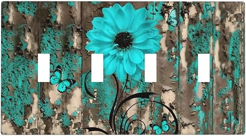 Miniatura 62 de Turquesa Aqua Teal Flower Floral Girasol Daisy Dahlia 2 Gang interruptor de interruptor de luz Cubierta de pared Placa de pared Mariposa Mujer Niña