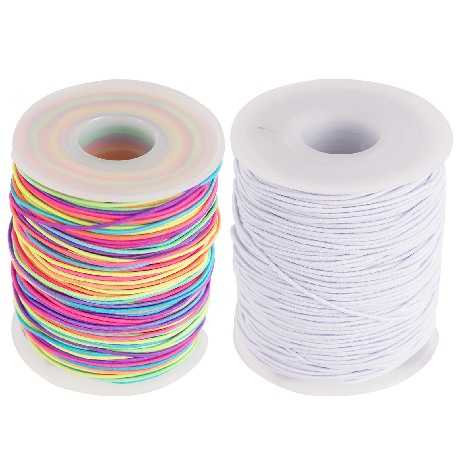 100M Bracelet String, 1mm Elastic for Bracelet Making, Elastic Cord for Jewelry, Necklace Making and DIY(Rainbow+White)