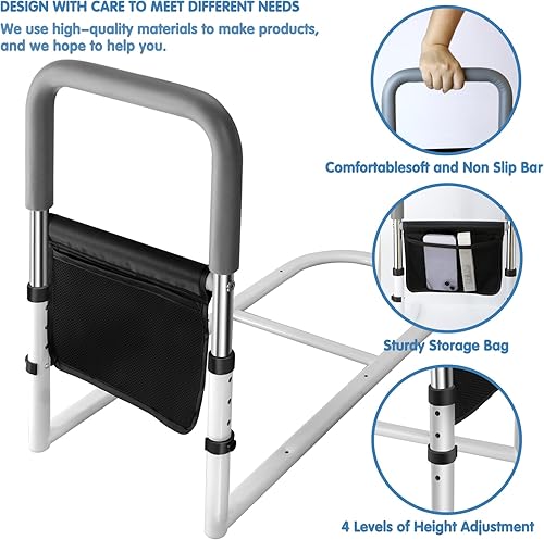 Miniatura 4 de Rieles de cama para adultos Ederly, rieles de asistencia de cama de altura ajustable para personas mayores, barra de agarre para evitar caídas, se