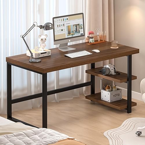 Miniatura 5 de FOLUBAN Escritorio para computadora de 47 pulgadas, escritorio pequeño para el hogar y oficina con estantes de almacenamiento, mesa de estudio,