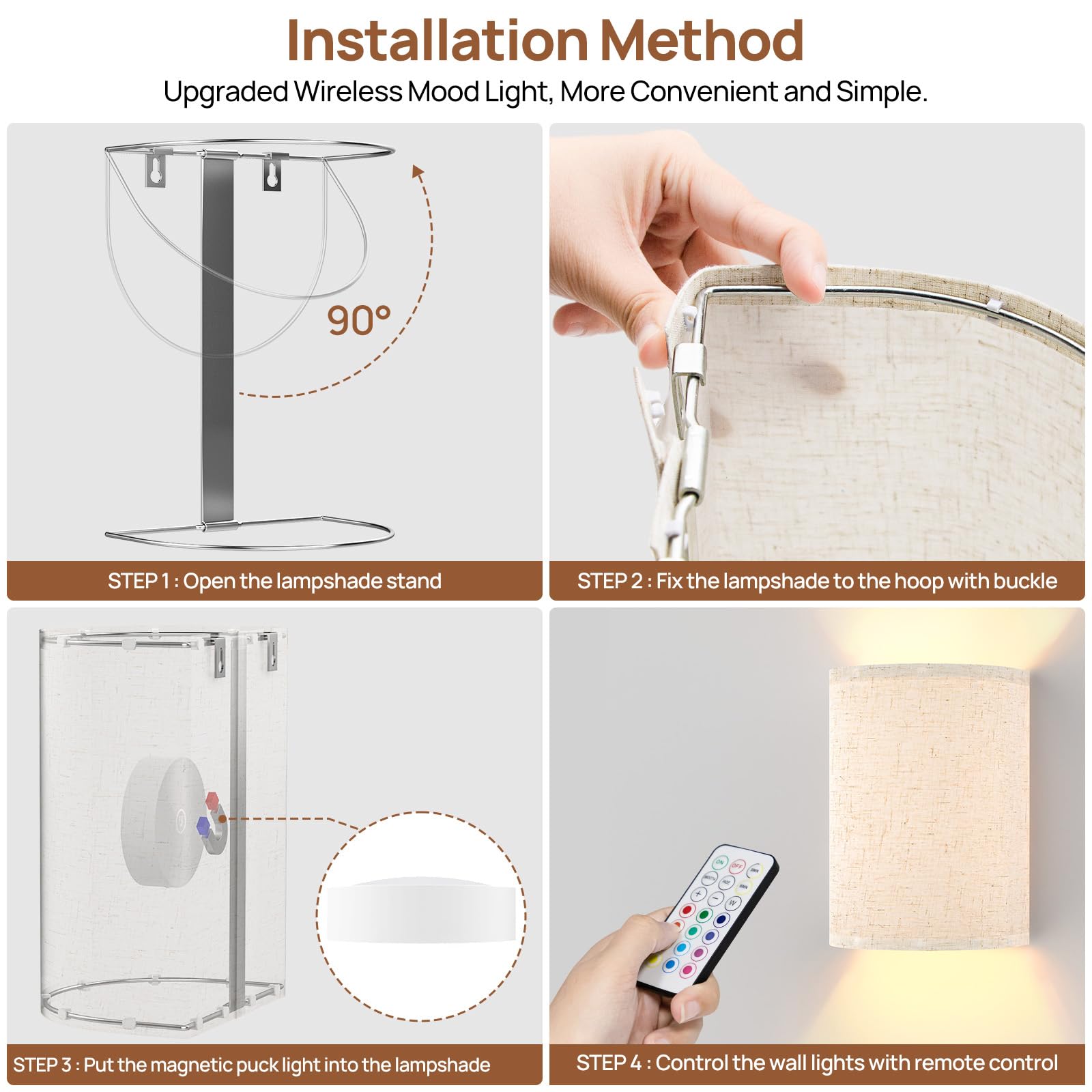 AIBOO Battery Operated Wall Lights,2 Pack Boho Wall Light Decor