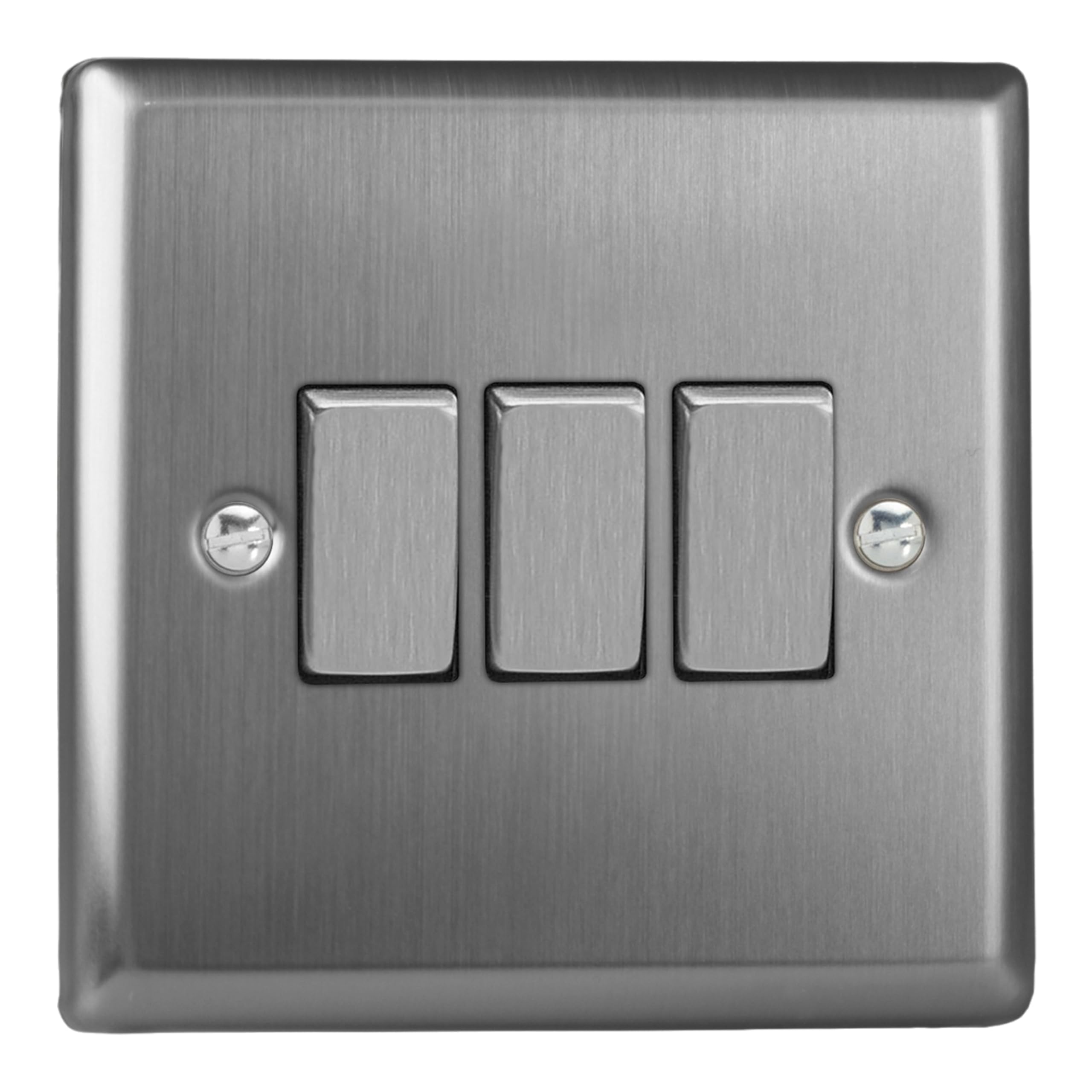 Varilight Triple Rocker Light Switch 2-Way - Classic Brushed Steel With Brushed Steel Rockers, XT3D