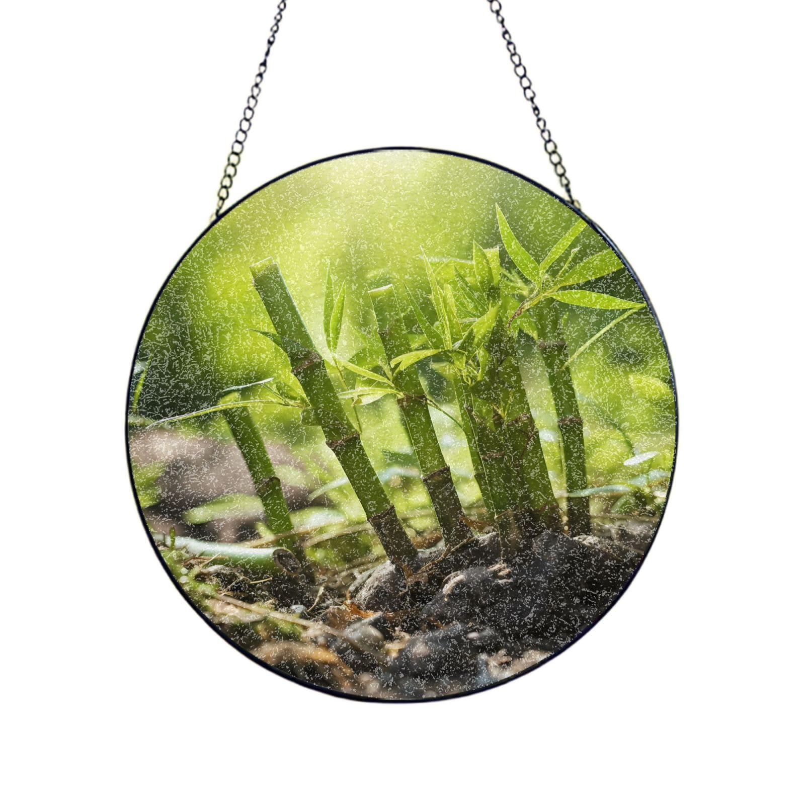 Poezjzw Stained Glass Window Hanging - Bamboo Shoot Sun Catcher For Door Garden Home Decor Christmas Mother'S Day Birthday Gifts 8in（20cm）