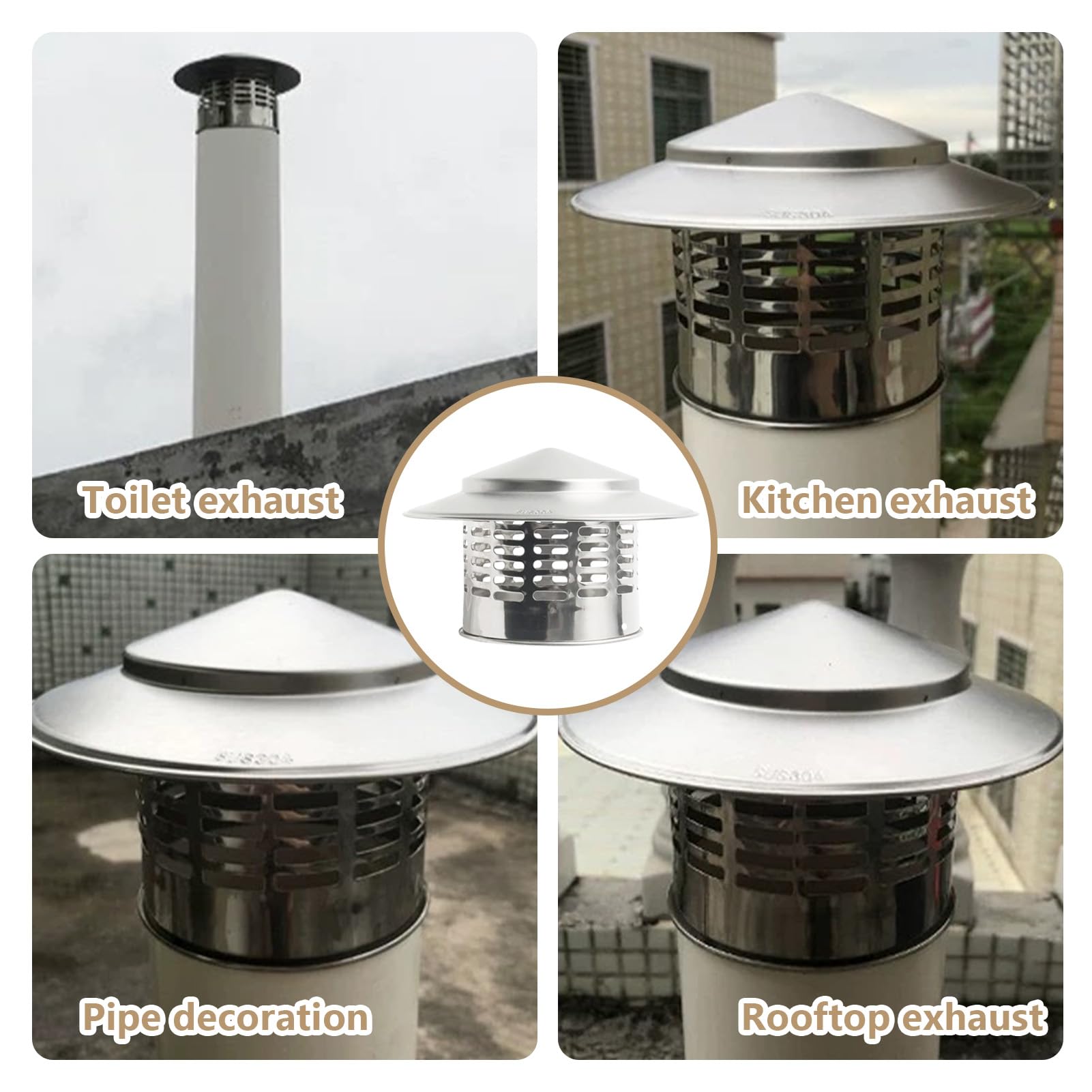 Copertura per comignolo 110MM Parapioggia per comignolo Copertura per camino in acciaio inox Copertura per tubo del camino Parasole rotondo Protezione anti-uccelli Cappa aspirante in