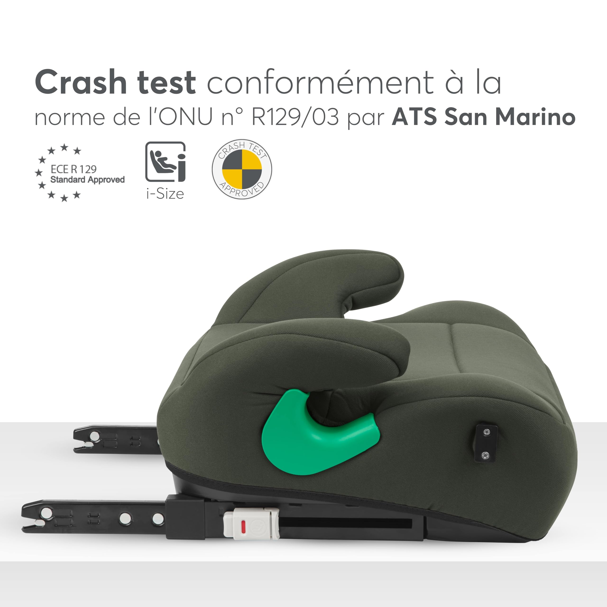 KikkaBoo Rehausseur Voiture Enfant ISOFIX i-POP, i-Size 125-150 cm, Groupe 3, 7-12 Ans, 22-36 kg, Siège Auto, Vert Militaire