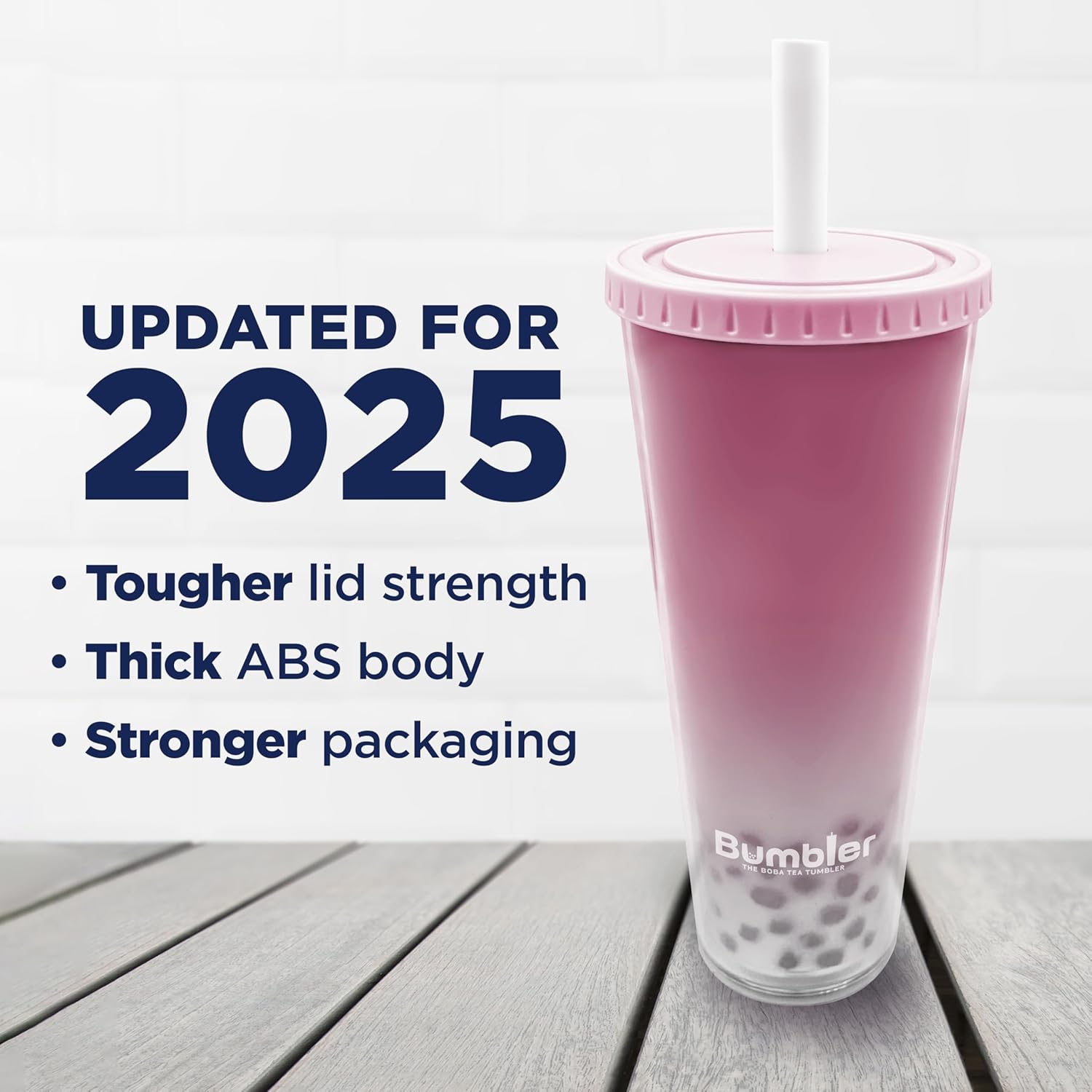 Bumbler 24oz Large Reusable Portable Eco-Friendly Tumbler | Drinking Cup with Wide Soft Tip Straw, Aesthetic Leak-Proof Lid – for Boba Tea, Smoothies, Iced Coffee, Hot or Cold Drinks – Blush Pink - Image 3