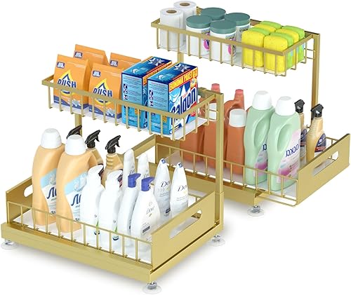 Miniatura 8 de Organizador de almacenamiento para debajo del fregadero, organizador de armario de cocina extraíble de 2 niveles con cajón deslizante, altura Negro