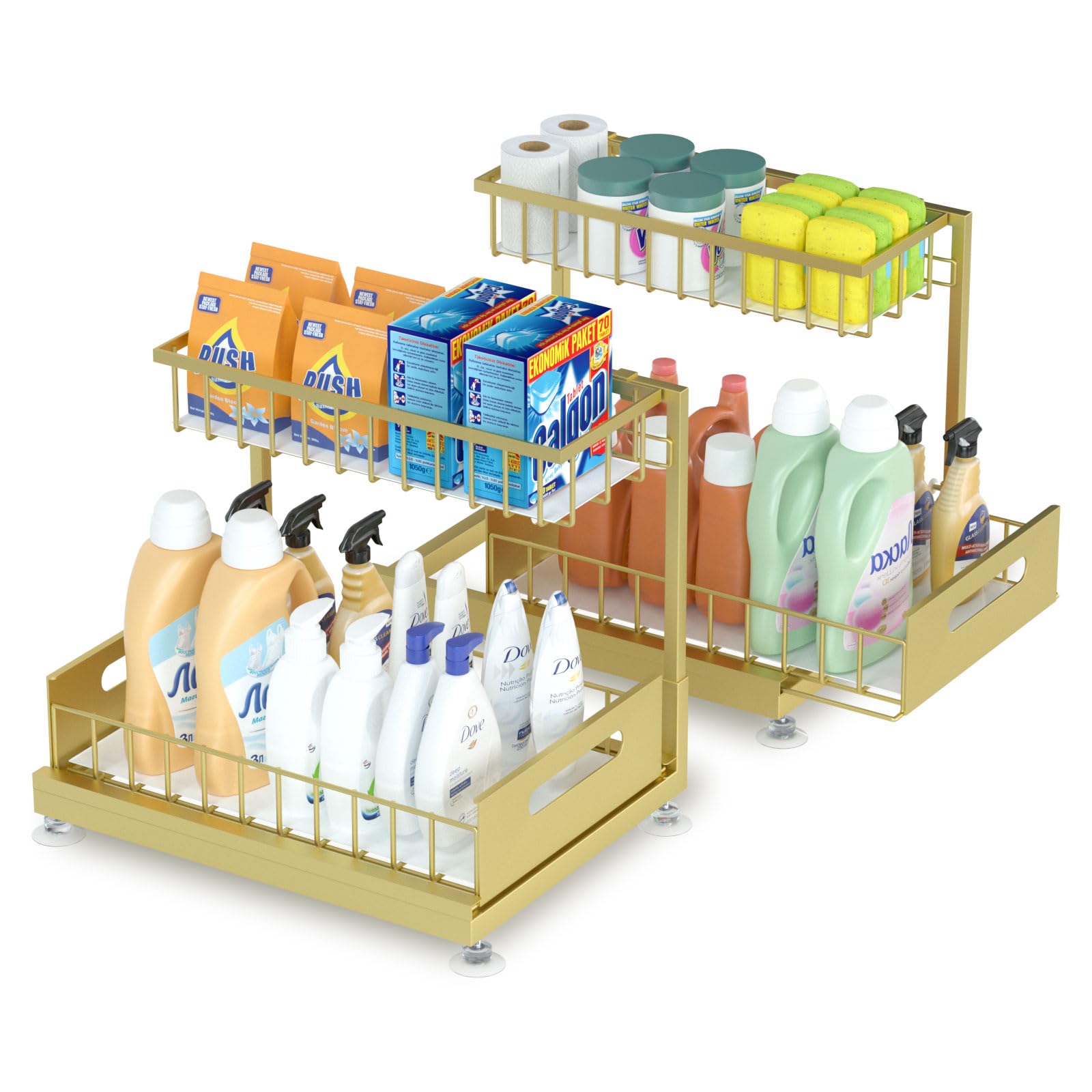 2 Pack Under Sink Organizer Storage 2-Tier Premium Metal Pull-Out Racks, Height Adjustable, Easy Installation | Kitchen & Bathroom Organizers