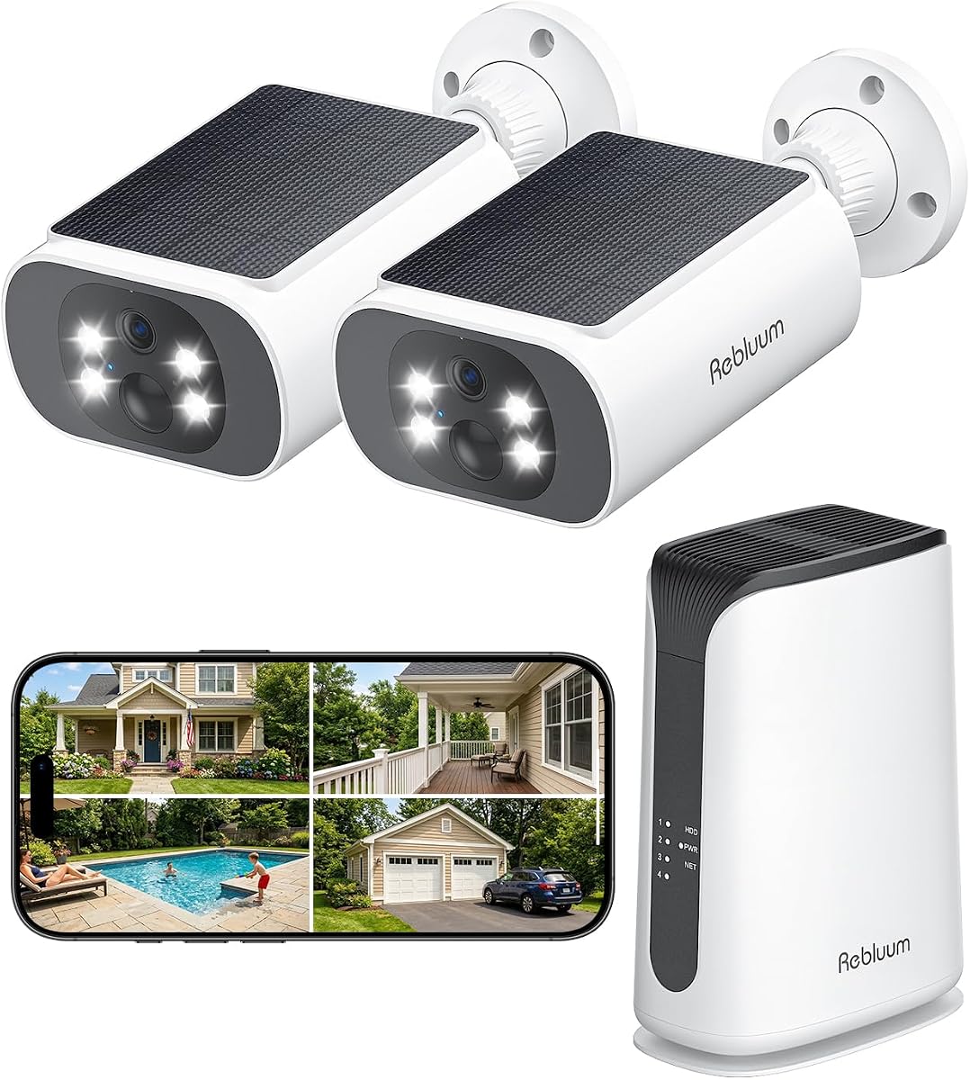 4MP Solar Security Cameras Wireless Outdoor, No Subscription | 32GB Local Storage, No Wiring, Easy to Set Up, IP66 Weatherproof, 2.4/5G WiFi, Color Night Vision, PIR+AI Detection,2-Cam Kit