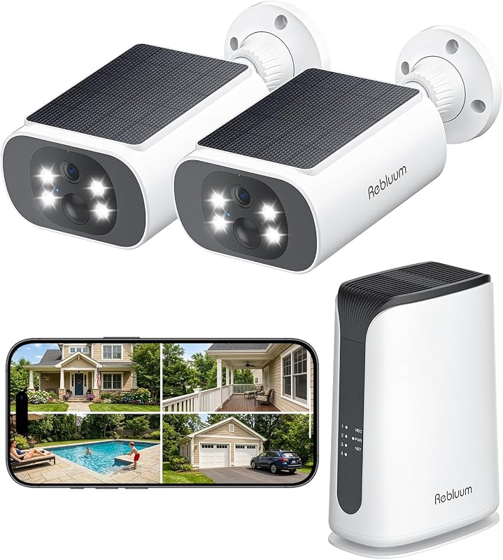 4MP Solar Security Cameras Wireless Outdoor, No Subscription | 32GB Local Storage, No Wiring, Easy to Set Up, IP66 Weatherproof, 2.4/5G WiFi, Color Night Vision, PIR+AI Detection,2-Cam Kit