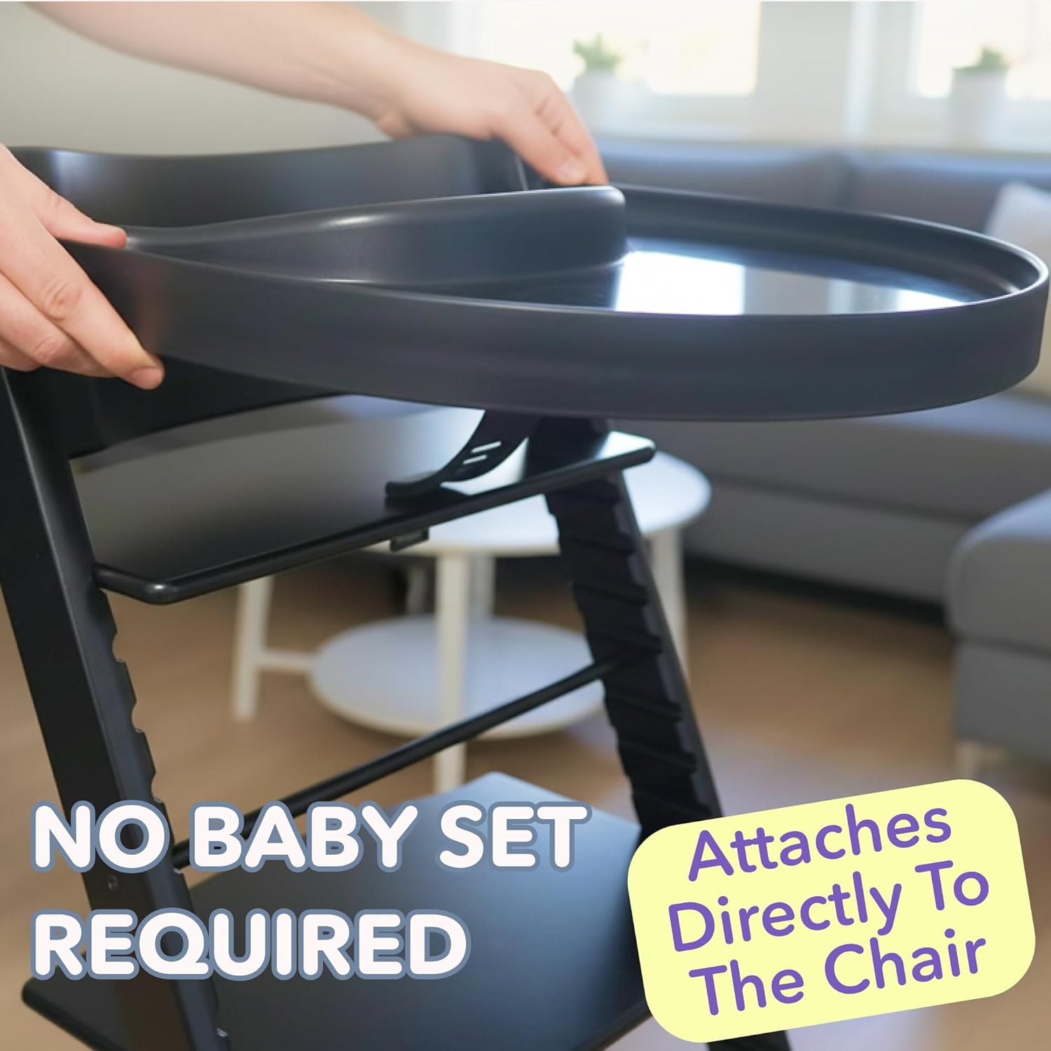 High Chair Tray for Stokke Tripp Trapp - Black - No Baby Set Needed. Suction Surface. Snap-on. BPA Free.