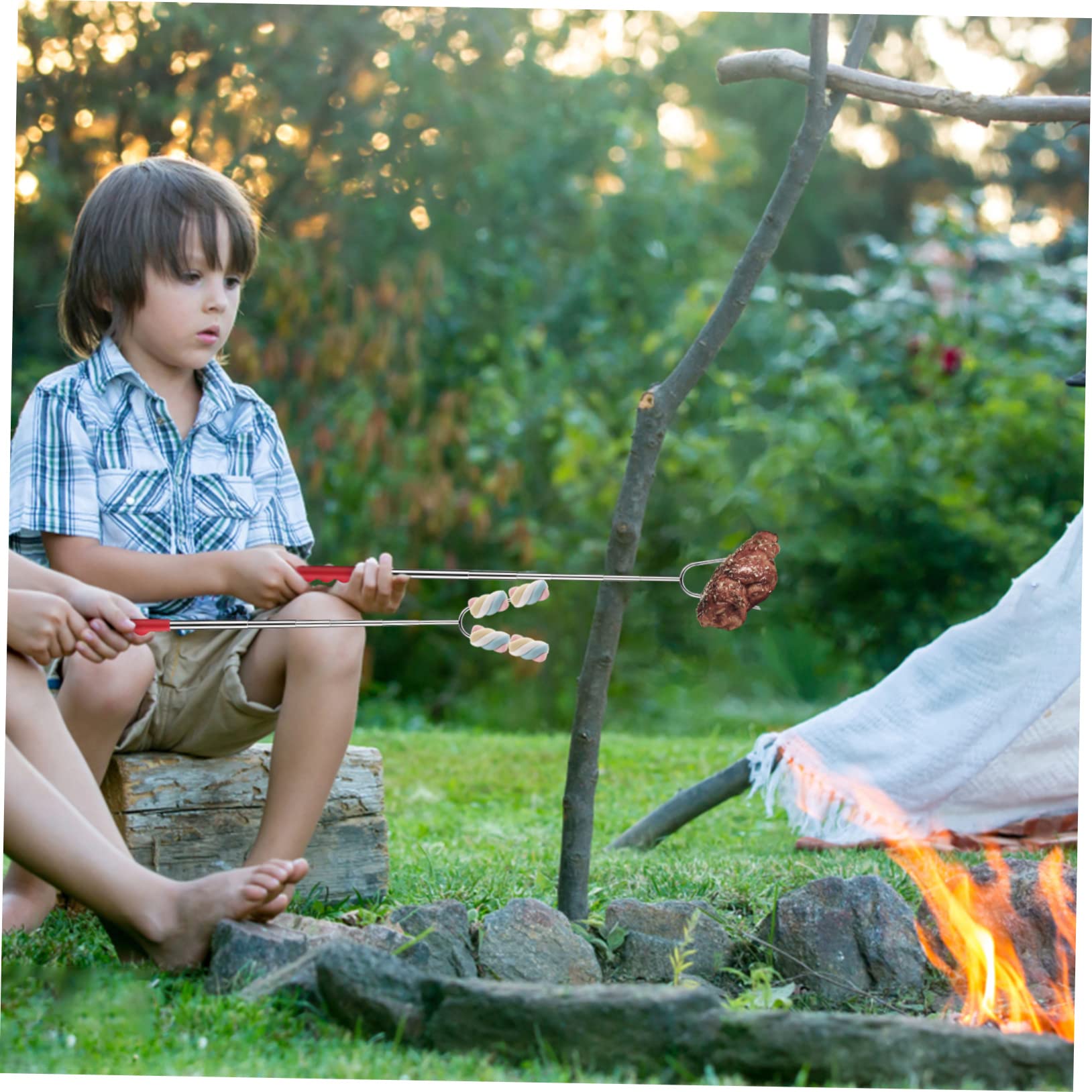 Abaodam 12pcs Telescoping Stainless Steel Bbq Fork for Camping Hot Dogs Marshmallows Grilling Tools - Handles for Outdoor Cooking Picnics