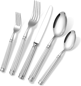 20-piece Forged Silverware Set for 4, Prendcyx 18-10 Stainless Steel Flatware Set Cutlery Set, Heavy Duty Fork Spoon Knife Set for Wedding Banquet Hotel Use, Mirror Polished and Dishwasher Safe