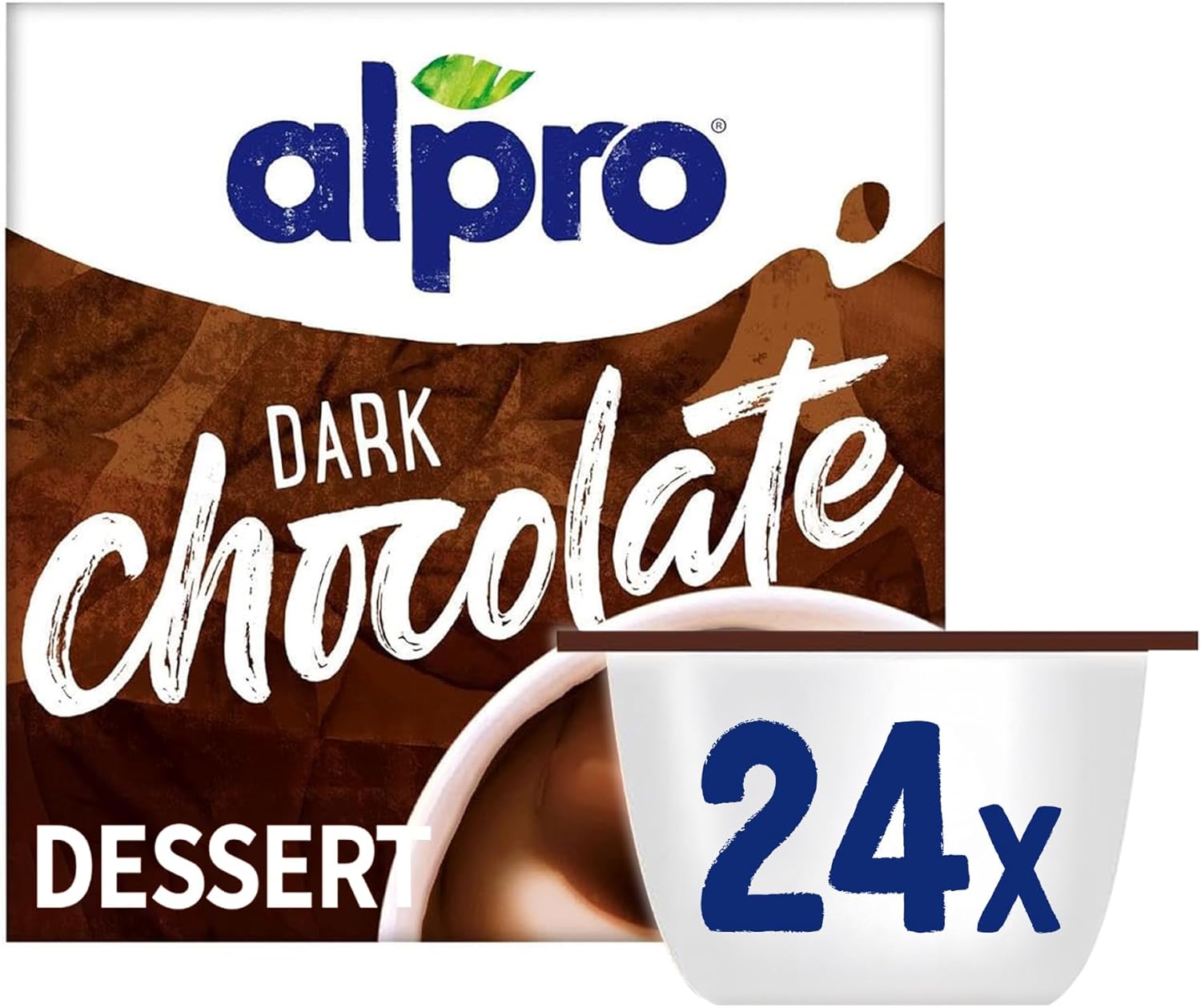 Alpro Dark Chocolate Soya Plant-Based Dessert Alternative – Vegan & Dairy Free – No Added Sugar Pudding & Dessert Multipack – 6 packs of 4 Pots (Total 24 Pots)