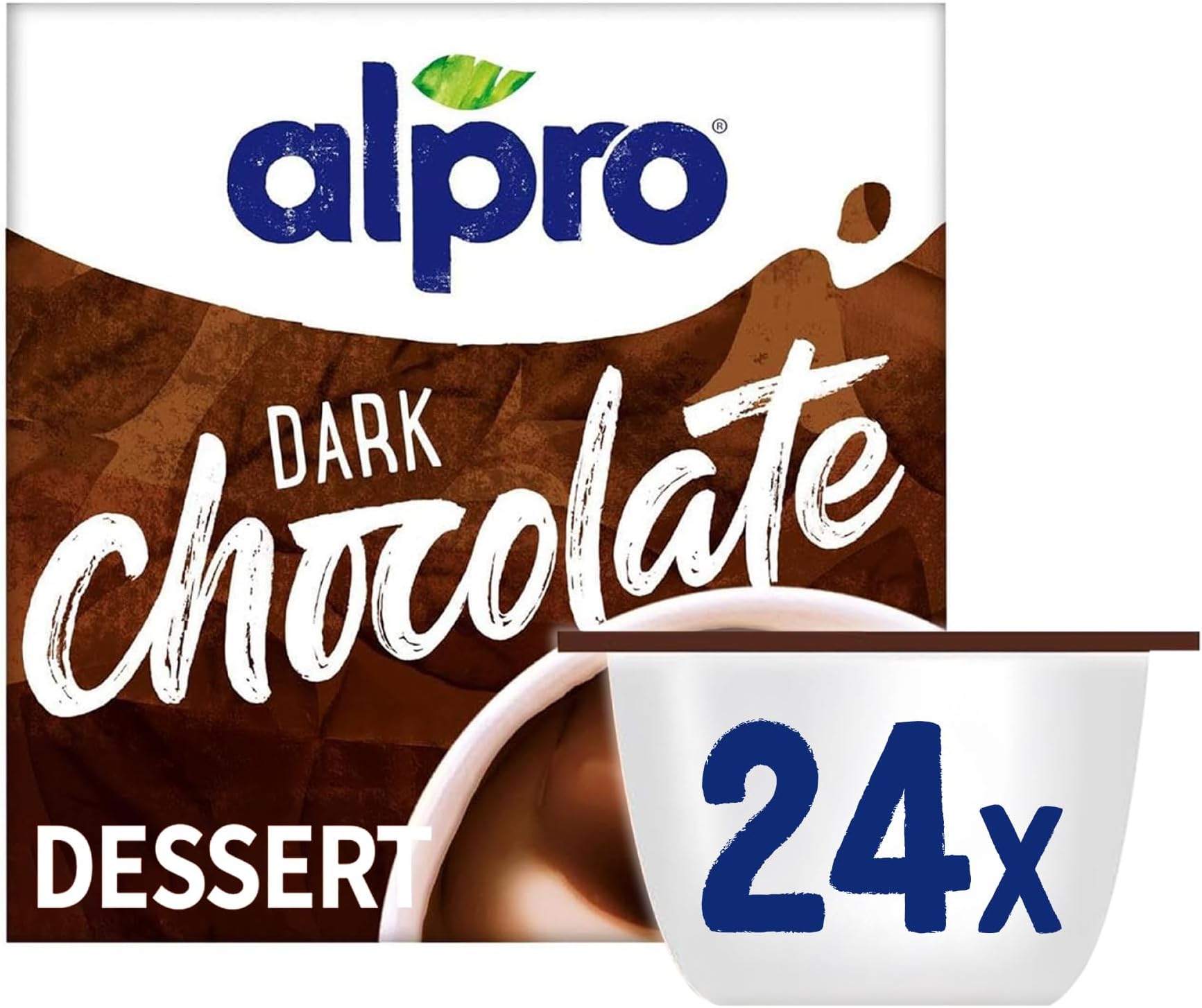 Alpro Dark Chocolate Soya Plant-Based Dessert Alternative - Vegan & Dairy Free - No Added Sugar Pudding & Dessert Multipack - 6 packs of 4 Pots (Total 24 Pots)