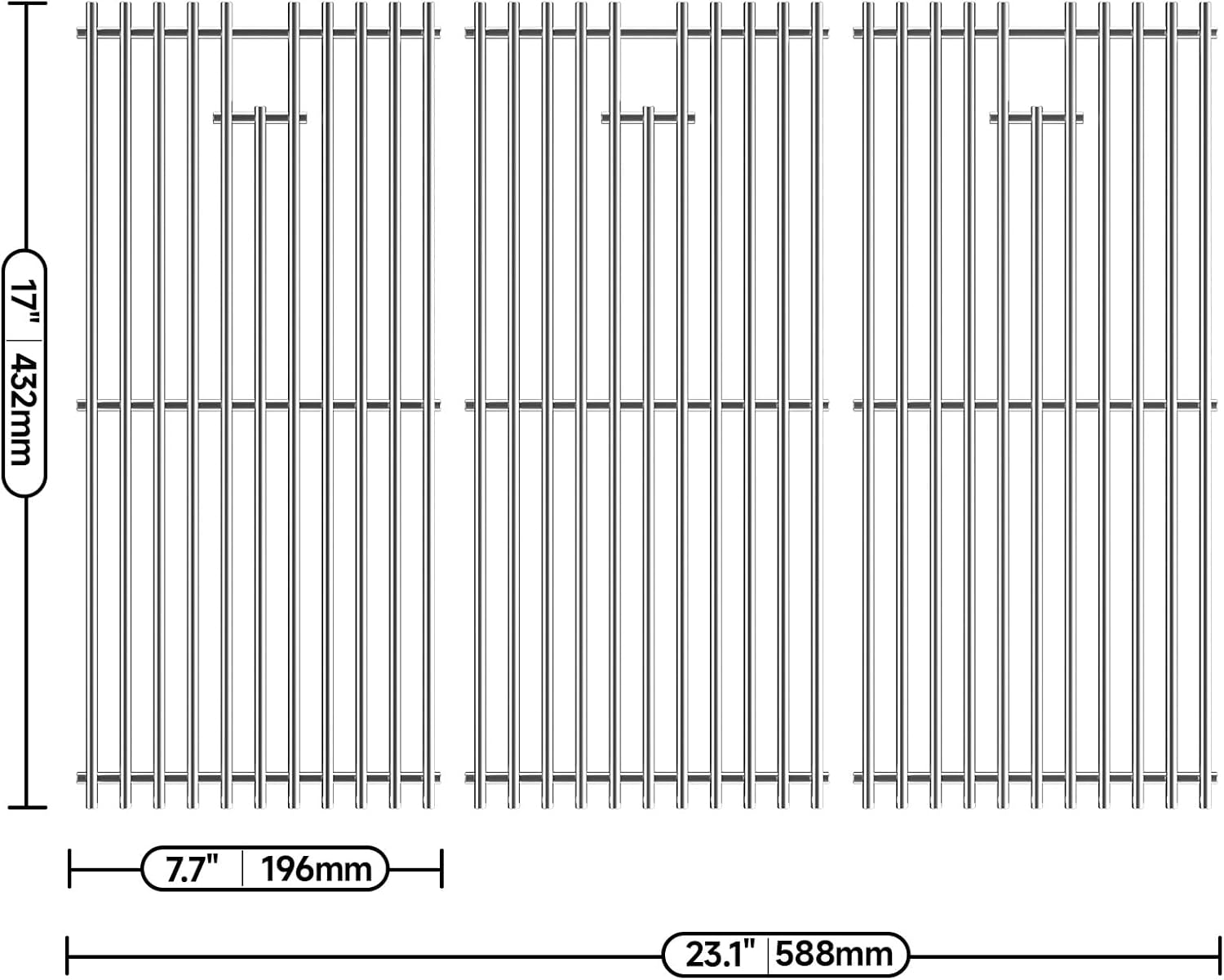 17’’ Stainless Steel Cooking Grates for Charbroil Commercial Infrared 463355220 463242516 463242515 463243016, Cooking Grids for Weber Spirit E/S-310, 320, 330, G466-0025-W1A Replacement Parts