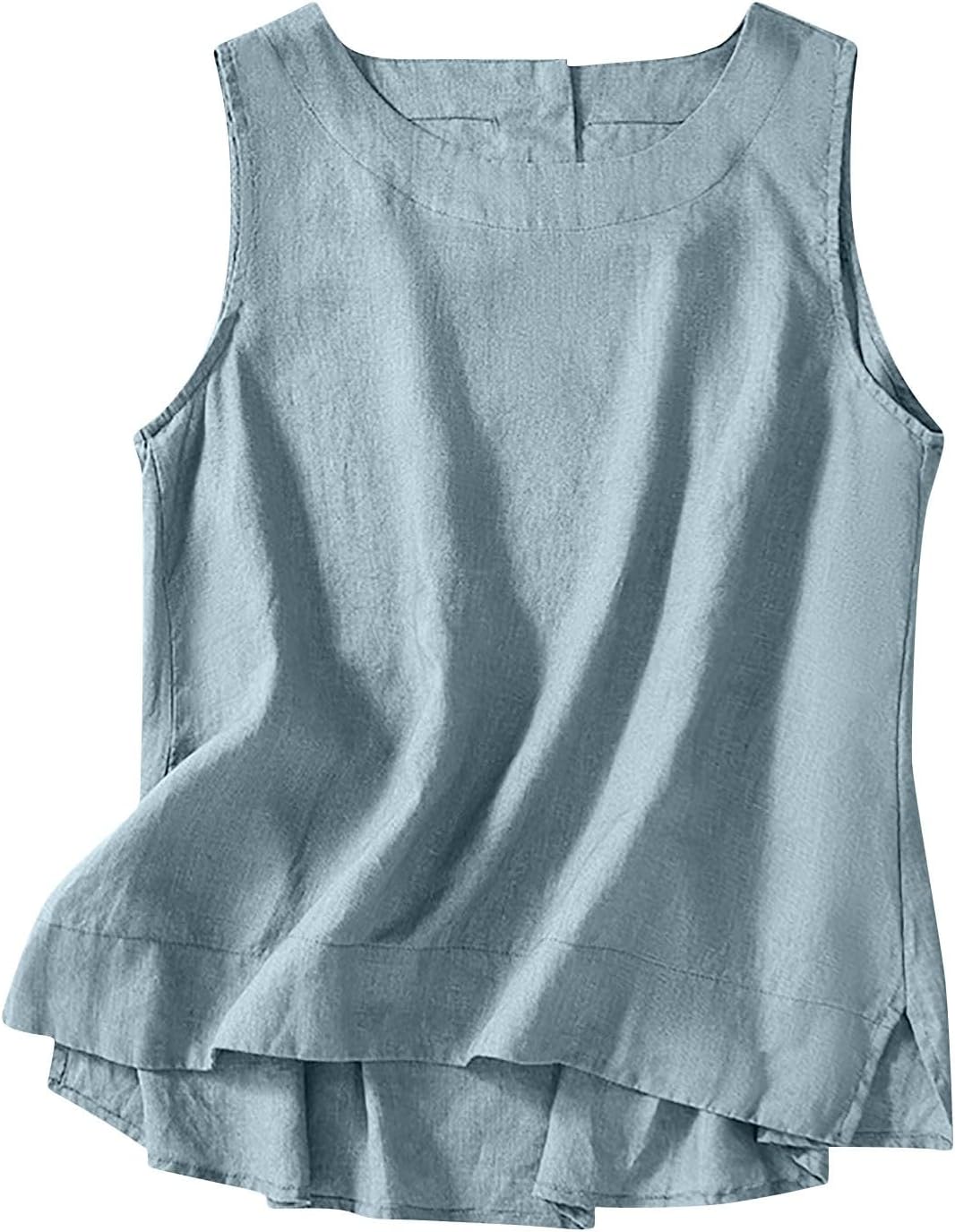 Cotton Linen Tank Tops for Women Summer Vacation Lounge Tops Loose Fit Sleeveless Scoop Neck Shirts Beach Tees Vests