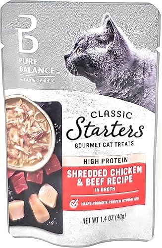 Miniatura 4 de Pure Balance Cat Starters - Golosinas para gatos, pollo rallado y carne de res, 1.4 onzas (15 bolsas) y espátula para mezclar