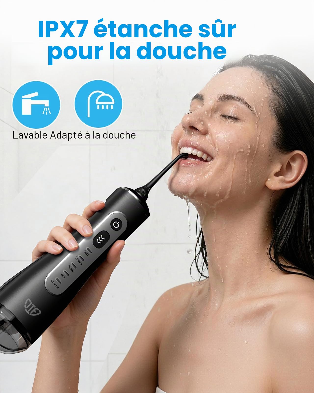 JTF Jet Dentaire Hydropulseur Oral - 300 ML Sans Fil Irrigateur, 3+1 Modes, Étanche IPX7 Water Flosser, Idéal pour Orthodontie, Appareil Dentaire, Gencives Sensibles Maison et Les Voyages(Noir)