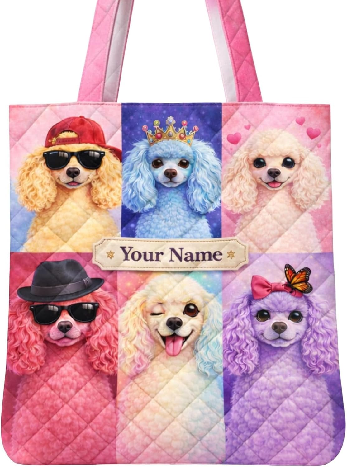 Personalized Colorful Poodle Quilted Tote Bag Dog Lover Gift