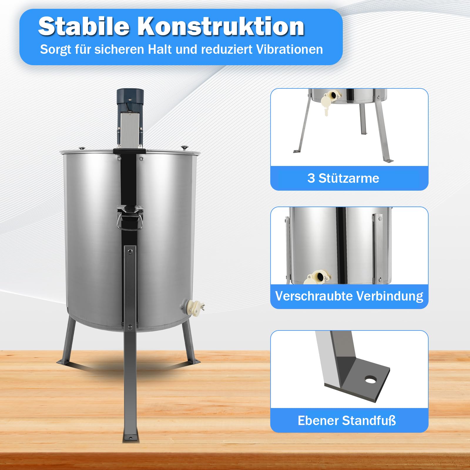Elektrische Honigschleuder mit 4 Waben – 140W Edelstahl Honiggewinnung mit Geschwindigkeitsregelung und Transparentem Acryl-Deckel