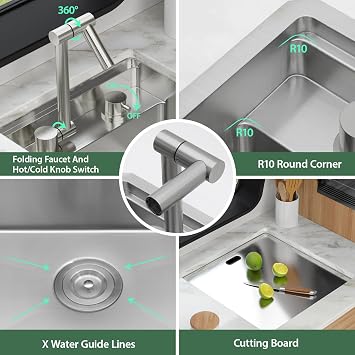 18x18 Inch Outdoor Undermount Workstation RV Sink with Folding Faucet