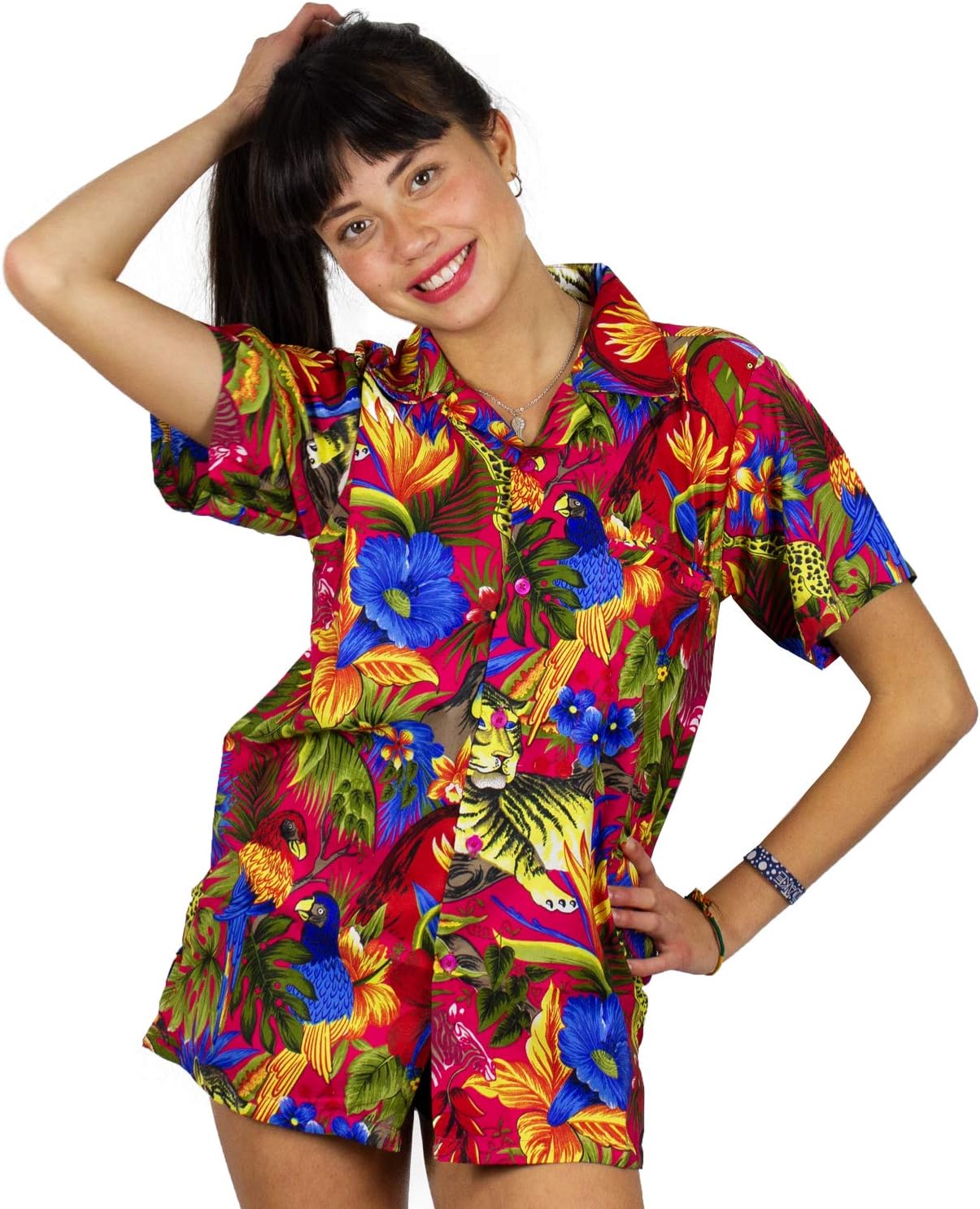 Funky Camisa Hawaiana Surf Rojo Rosáceo