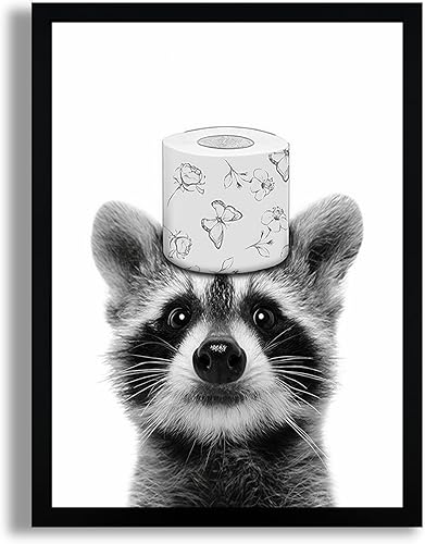 Vista 12 de SYWENNOI Lienzo enmarcado en blanco y negro para la pared, diseño de nutria divertida se está preparando, decoración de pared de baño, impresiones