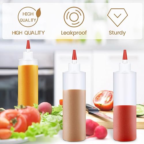 Miniatura 5 de Yaomiao Paquete de 30 botellas de plástico de 16 onzas para condimentos, salsas, botellas vacías a prueba de fugas, recipientes para chorros con