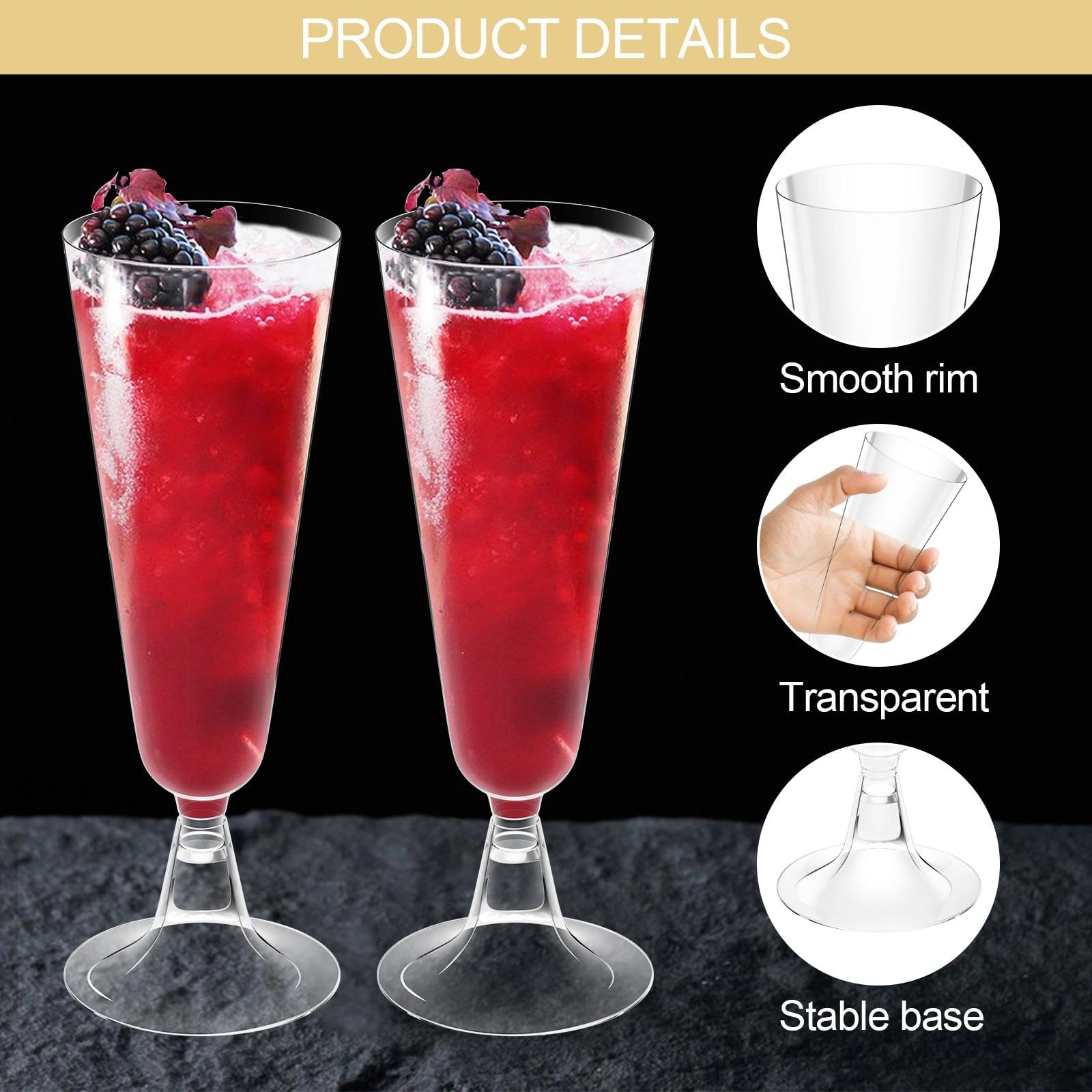50 Pezzi Bicchieri Champagne, Bicchieri Spumante Plastica, Bicchieri Flute Plastica, Tazze di Plastica Trasparenti, Flute da Champagne in Plastica per Feste, Matrimoni, Compleanni(160ML)