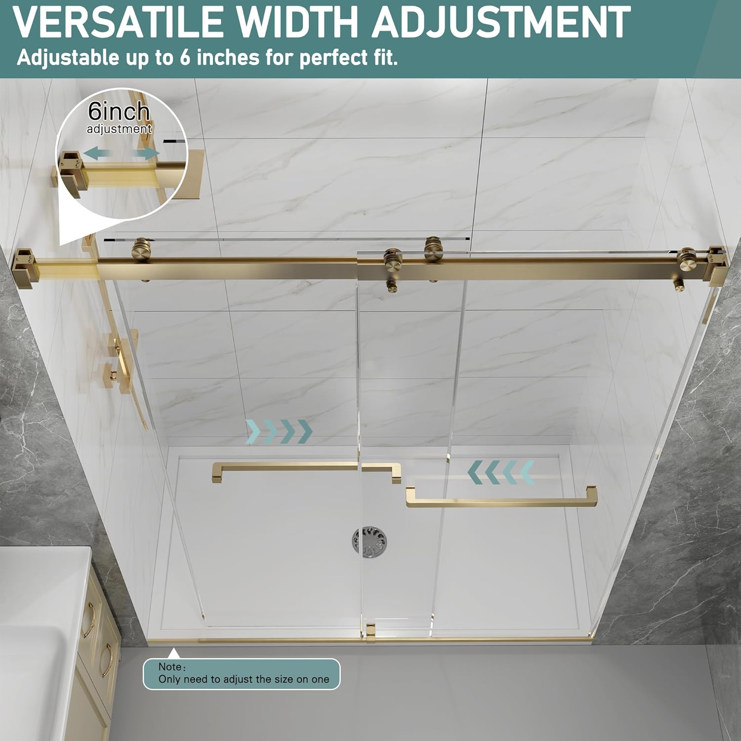 55-60" W x 72" H Frameless Double Sliding Shower Door for Walk-in Shower,5/16" (8mm) SGCC Certified Clear Tempered Safety Glass,Easy-Clean Coating,Quiet Heavy-Duty Roller System, Brushed Gold