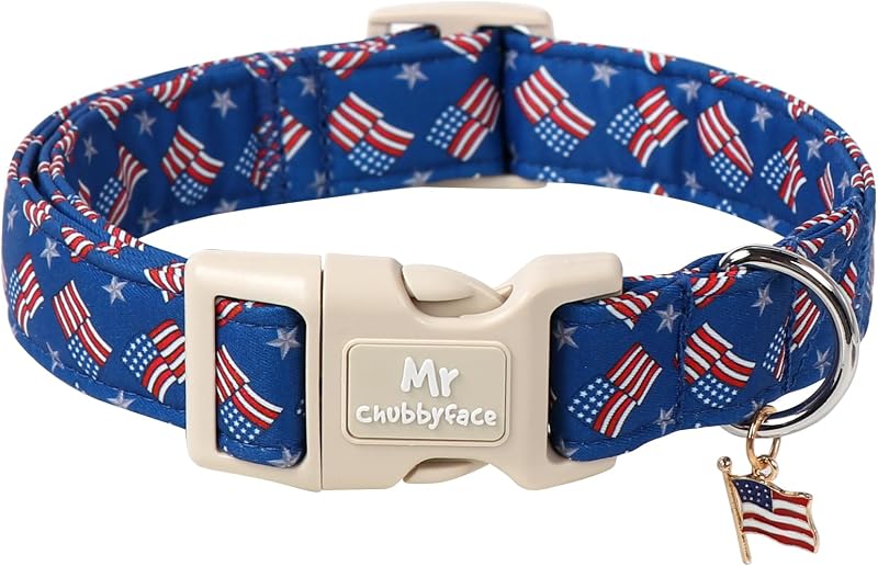 Coleira para Cães Médios com Estampa de Bandeira Americana MR.CHUBBYFACE M