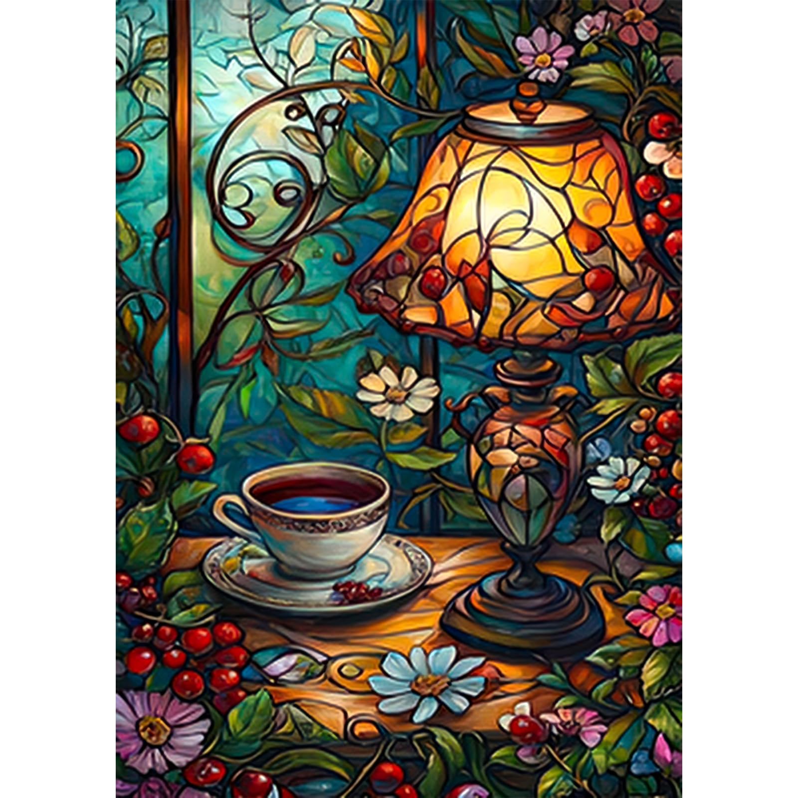 Auremi Glass Art Diamond Painting, 5D Flowers Diamond Art Painting Kits for Adults Round Full Drill Diamond Painting Picture Crystal Art Kits for Home Decor 30x40cm