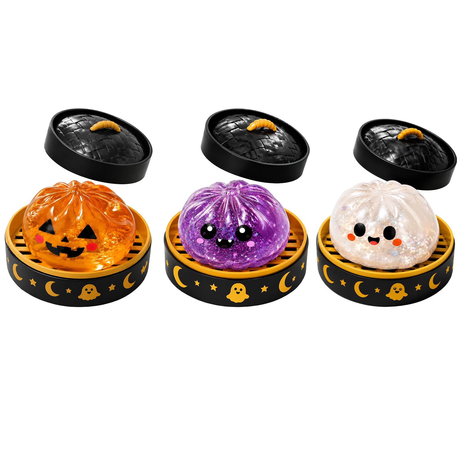 Halloween Spooky Ghost Dumpling, Dumplings Squish with Steamer Stress Balls Stress Relief Fidget Sensory for Holiday & Birthday Gifts Halloween decor (3Pcs-A)