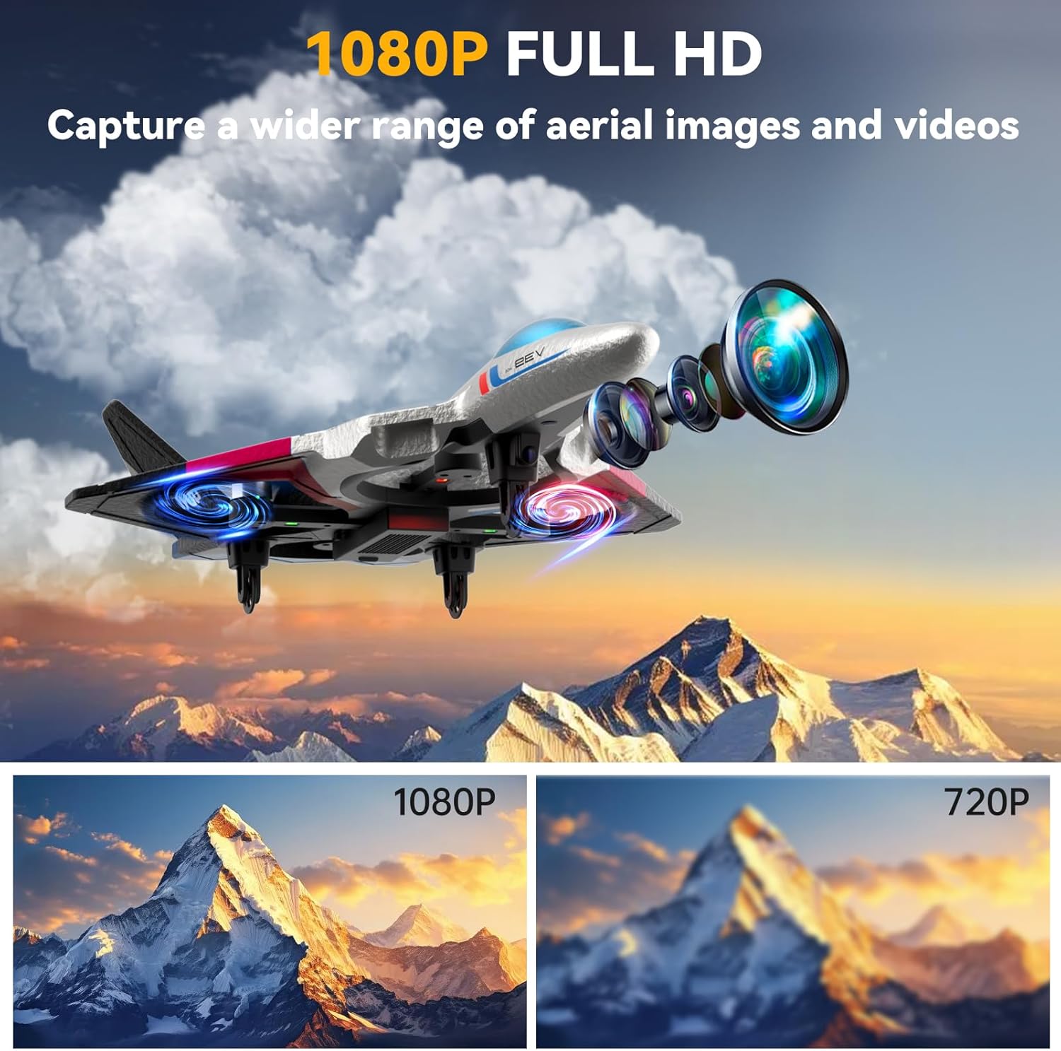 4DRC V39 RC Plane with Camera for Adults Kids, RC Airplane Fighter Jet 2.4GHz RTF Glider Aircraft Plane Toys,Waypoint Functions,Altitude Hold, Gesture Selfie,3D Flips,2 Batteries,Red