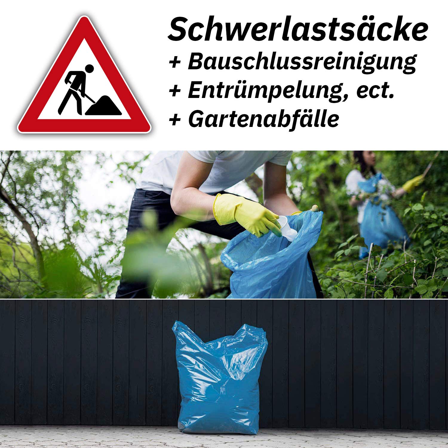 Hypafol Müllsäcke, 100 St. extra starke blaue Müllbeutel mit 120 Liter Fassungsvermögen, 700 x 1.100 mm, Typ 150 mit 100 my, extra reißfest, ideal für Gartenabfälle, Bauschlussreinigungen, 10er Pack