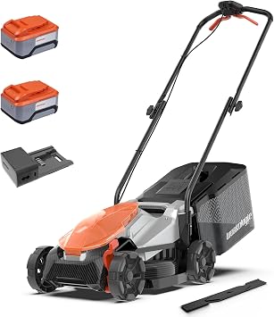 13 Inch Electric Lawn Mower Cordless, 220V 5.0Ah Battery Powered Mower | 4100 RPM Brushless Motor, 45W PD Fast Charger, 5-Position Cutting Height, Lightweight Design, 2-IN-1 Bagging/Mulching